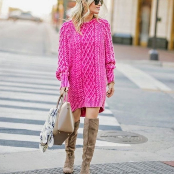 Rare Free People Chunky Cable Knit Sweater Dress Medium - Picture 10 of 16